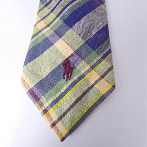 Vintage Polo Ralph Lauren- Mens Madras Plaid Neck Tie - Visible Polo Pony - Picture 2 of 8